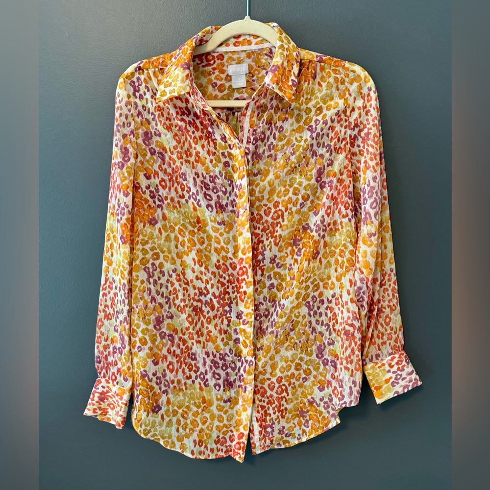 Chico's Women's Long Sleeve Animal Print Colorful Blouse Chico’s Size 0 Size 4/6